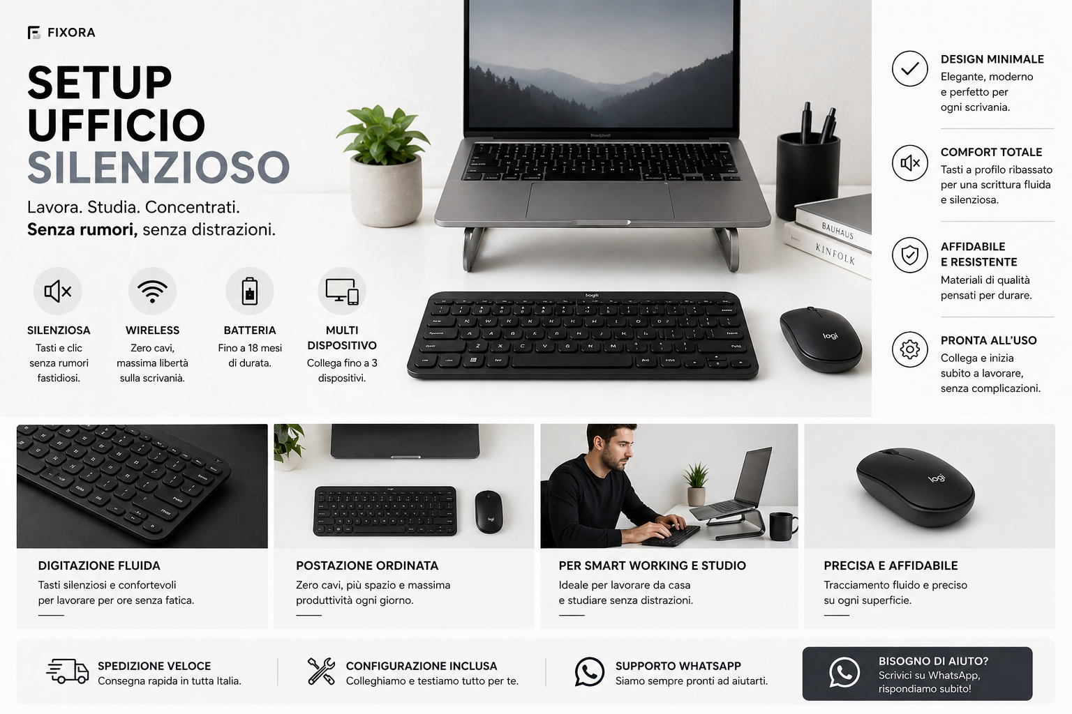 Setup Ufficio Silenzioso Fixora con dispositivi selezionati dal tecnico Fixora
