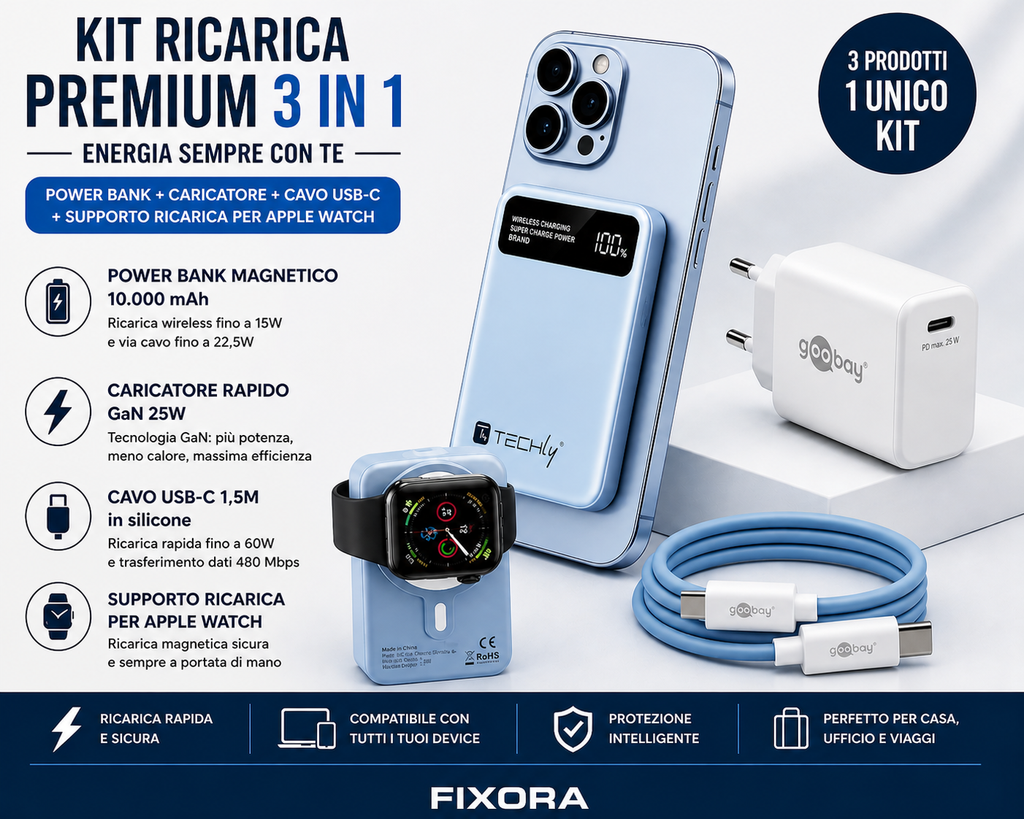 Kit Energia Premium 3 in 1 – Potenza reale, design elegante, ricarica super veloce.